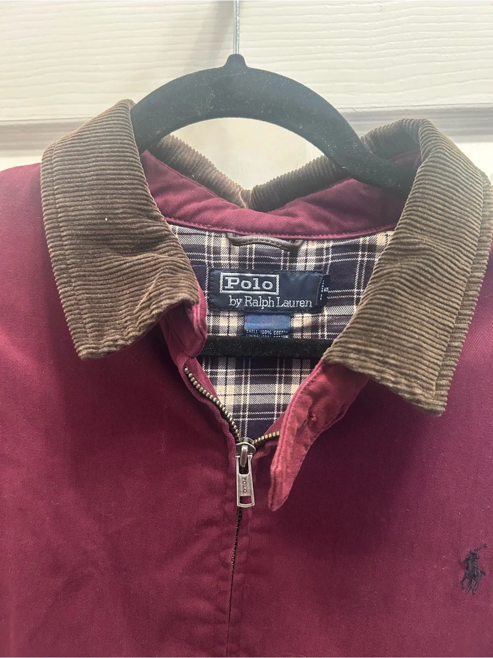 EUC Polo-Ralph Lauren 90’s Vintage Burgundy Harrington Jacket w/Brown Collar. L